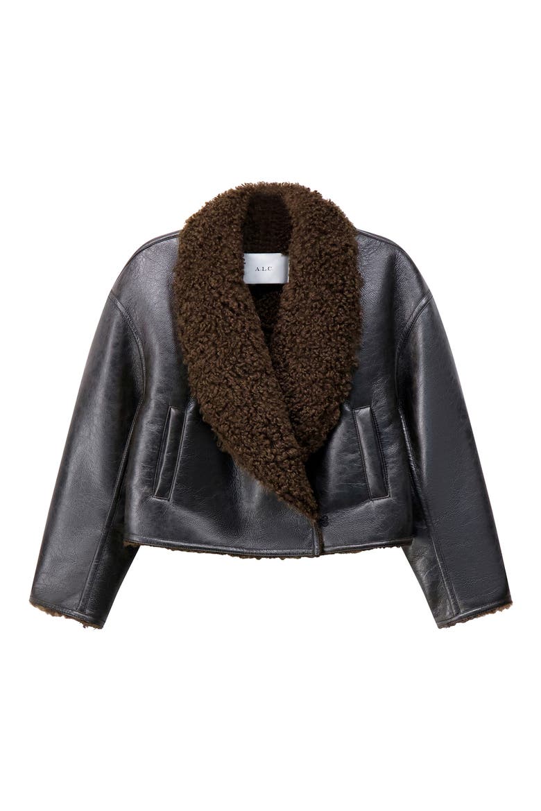 Stella Faux Leather Jacket with Faux Shearling Collar, Alternate, color, DEEPEST BROWN/ PILOT BROWN
