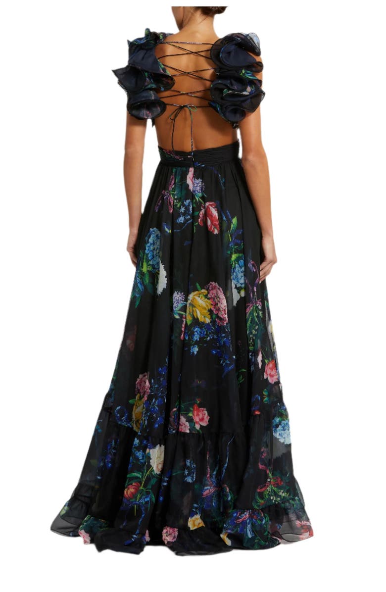 Mac Duggal Ruffle Tiered Floral Cut-Out Chiffon Gown, Alternate, color, 