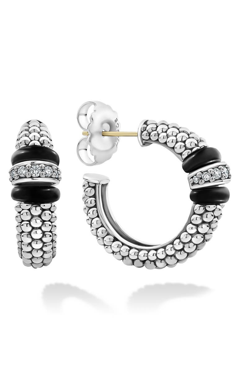 LAGOS Black Caviar Diamond Hoop Earrings, Alternate, color, Black