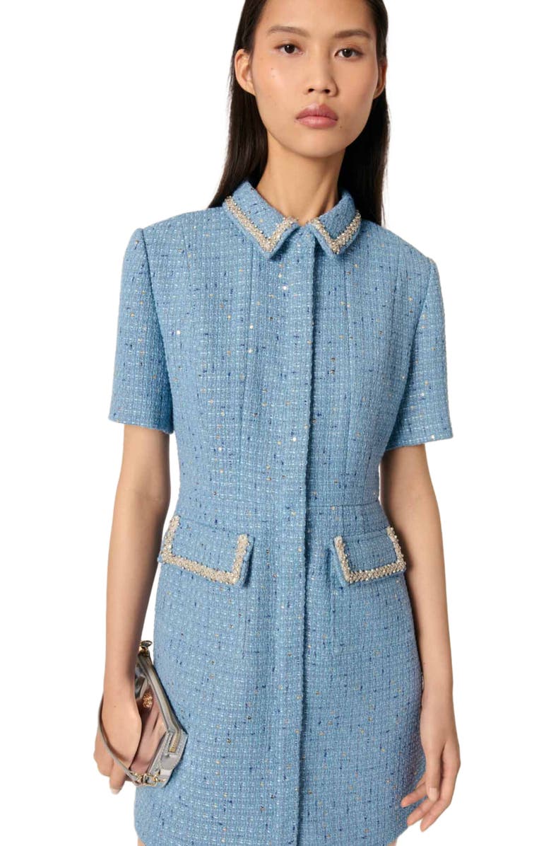 maje Sequin tweed mini dress, Alternate, color,
