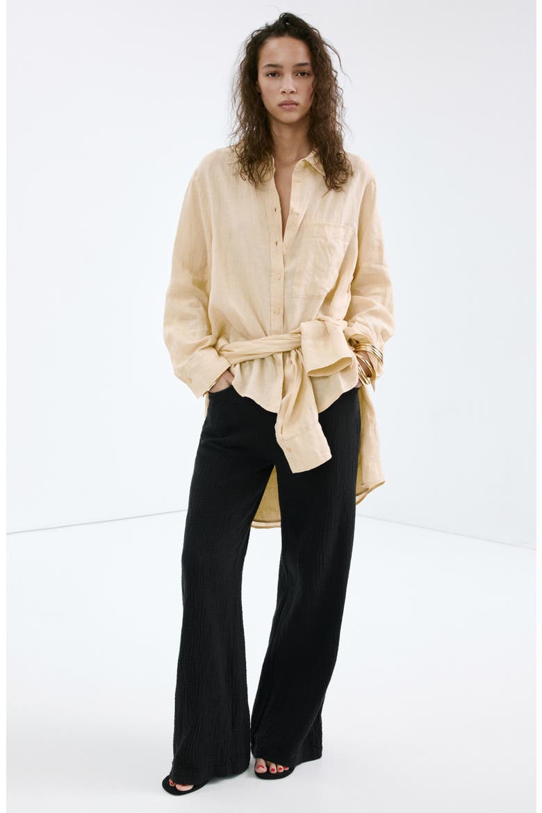 Cotton Double Gauze Straight Leg Pants, Alternate, color, BLACK