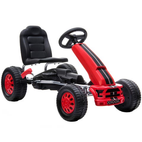 Pedal Go Kart for Kids with Lightweight Aluminum Frame, Steering Wheel, Go Cart Ride on Toy with Manual Brake