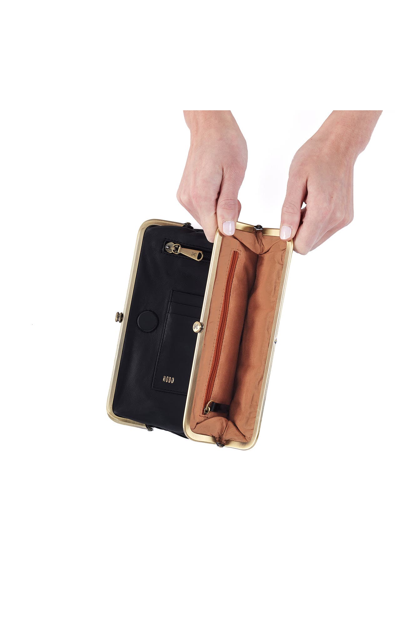 HOBO Lauren Leather Double Frame Clutch, Alternate, color, 