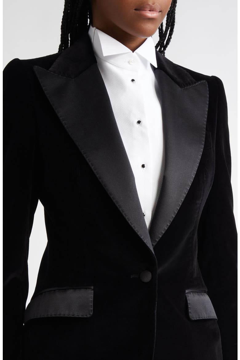 Turlington Velveteen & Satin Blazer, Alternate, color, N0000 NERO