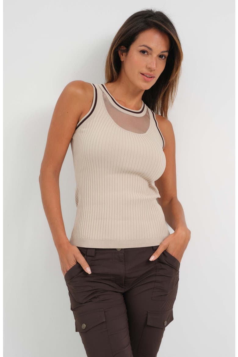 Gio Mixed-Stitch Rib Sweater Top, Main, color, Champagne/Espresso