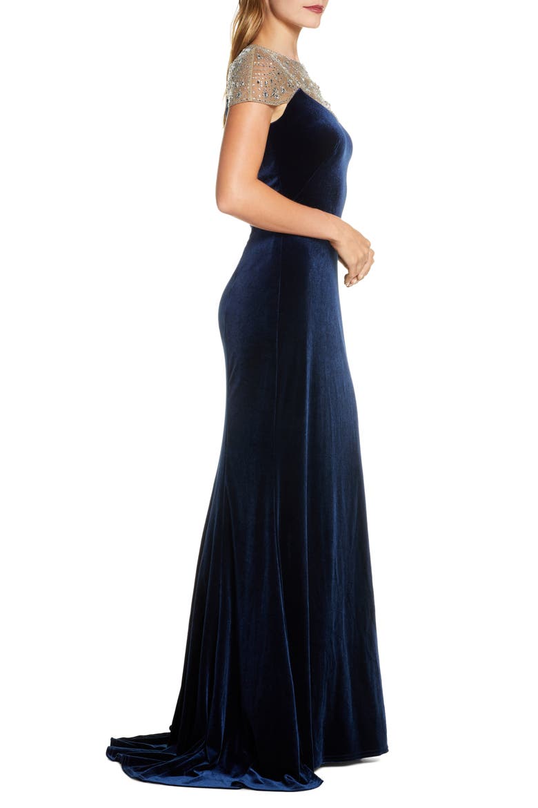 Embellished Velvet Gown, Alternate, color, NAVY
