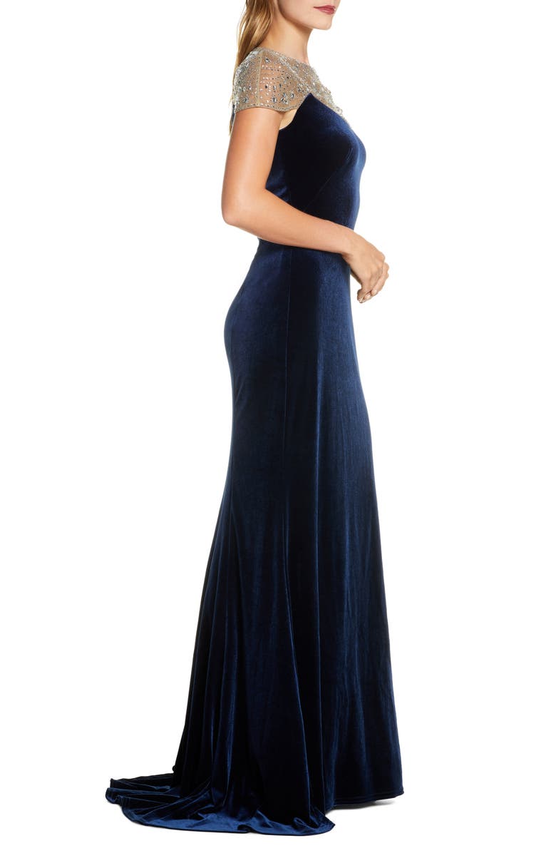 Tadashi Shoji Embellished Velvet Gown, Alternate, color, 