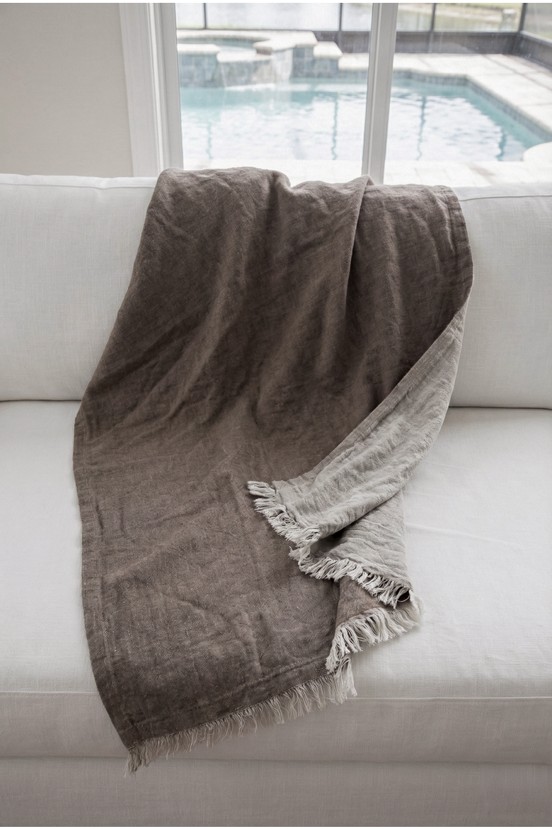 Reversible Linen Fringe Throw, Alternate, color, Mocha Brown