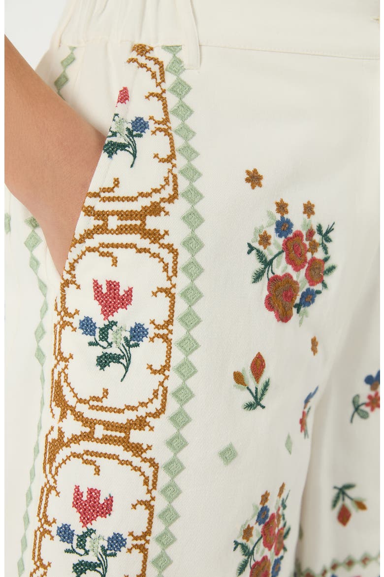 Dobice Floral Embroidered Cotton Shorts, Alternate, color, WHITE