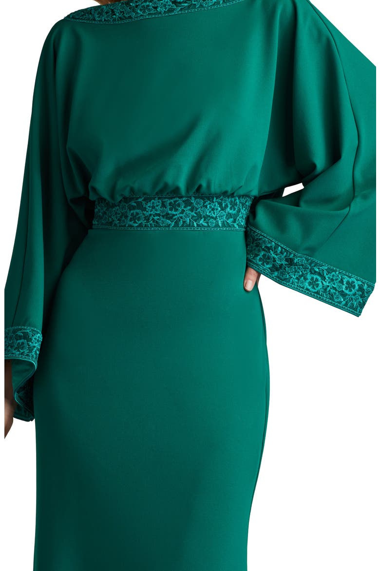 Drape Back Crepe Long Sleeve Gown, Alternate, color, EMERALD