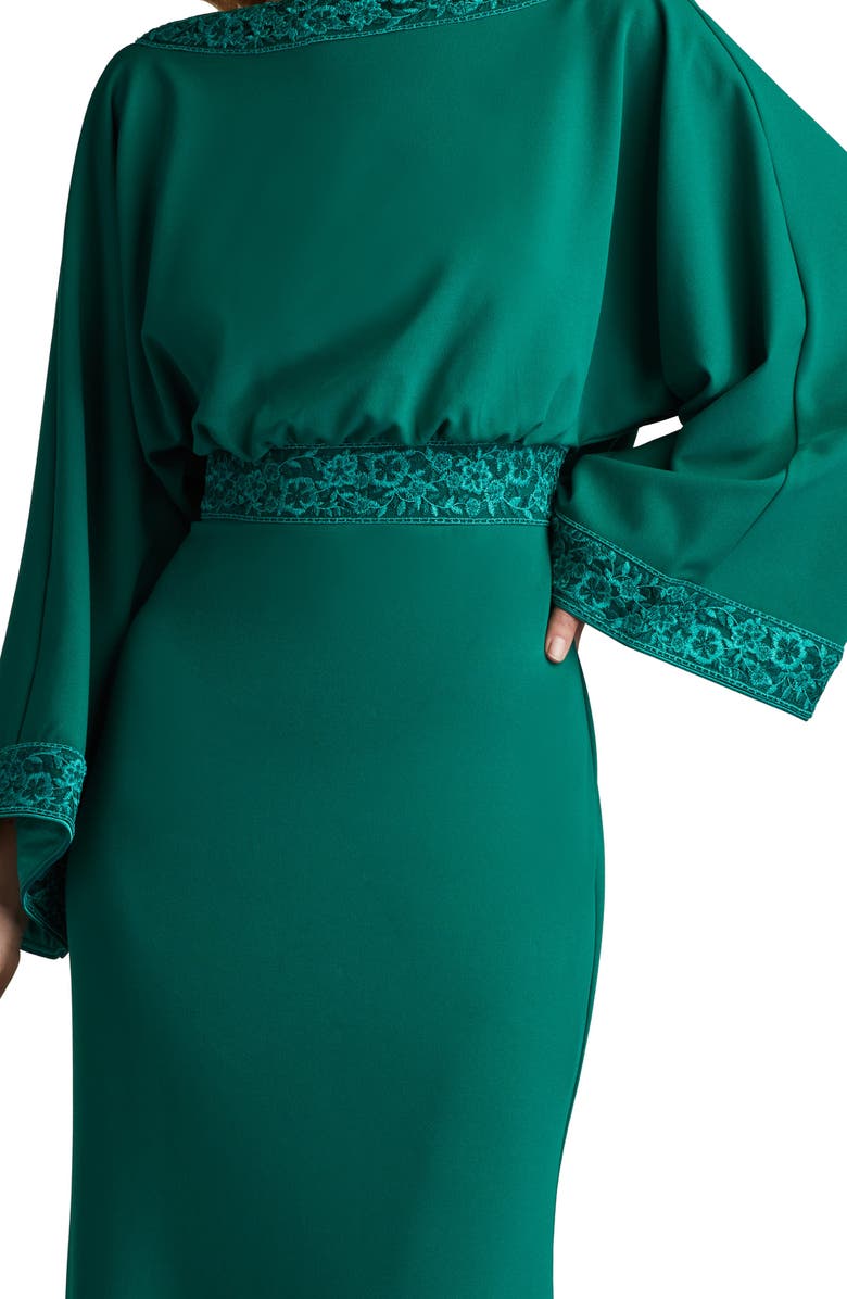 Tadashi Shoji Drape Back Crepe Long Sleeve Gown, Alternate, color, Emerald