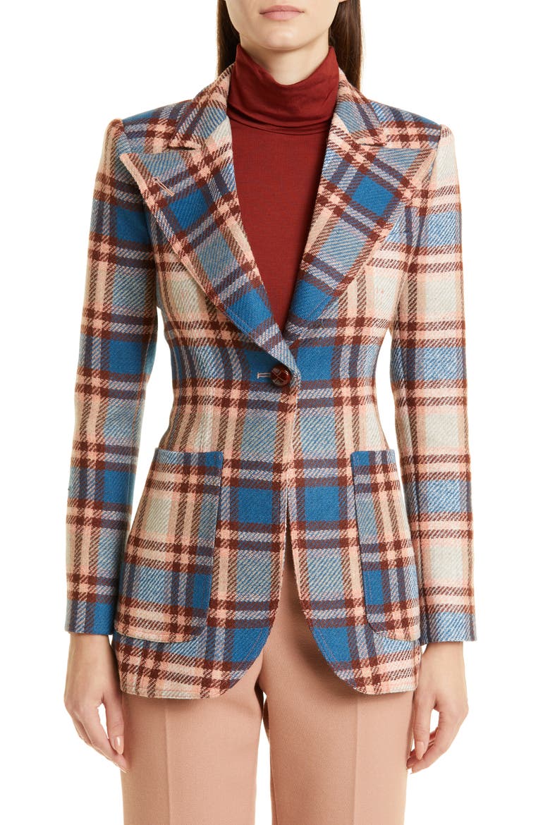 Plaid Wool Blazer, Main, color, APRICOT PLAID