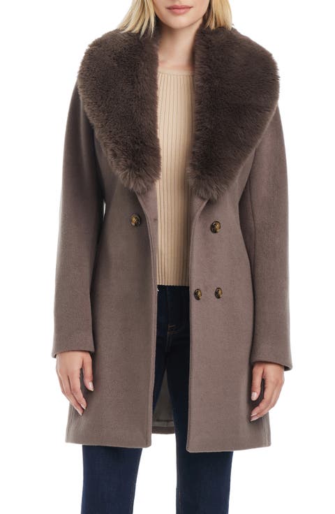 Wrap Coat with Removable Faux Fur Collar