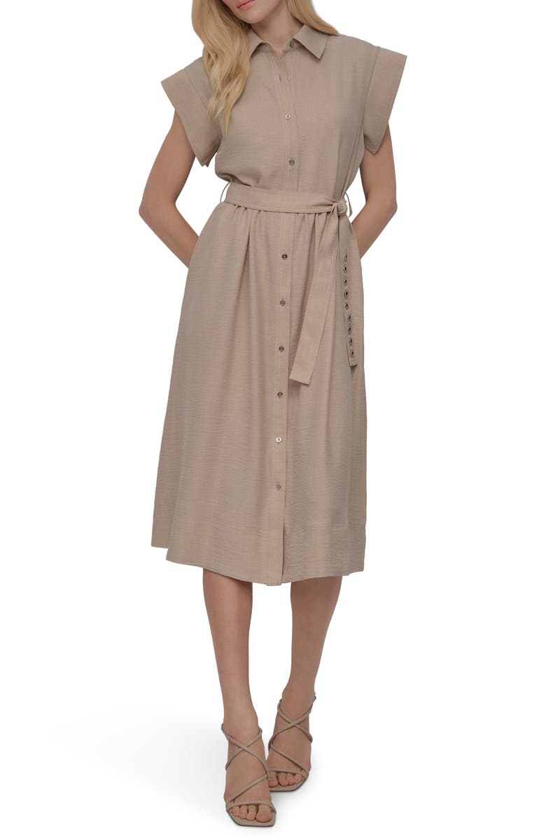 DKNY Tie Waist Shirtdress, Main, color, Beige