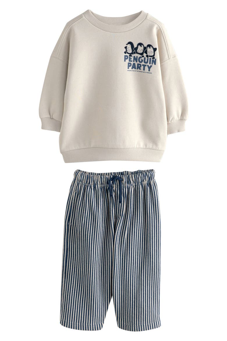 Kids' Penguin Party Graphic Sweatshirt & Striped Pants Set, Main, color, NEUTRAL