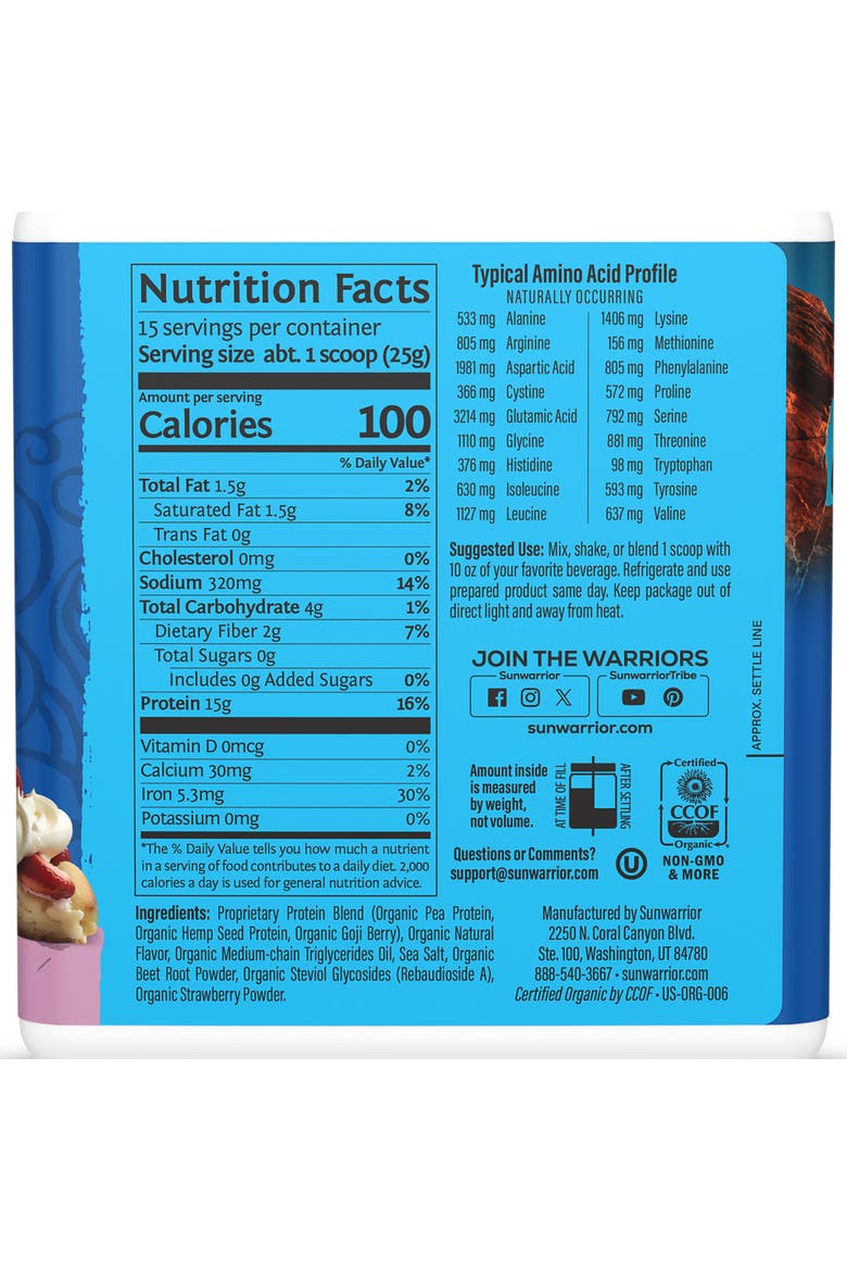 Organic Warrior Blend Berry Shortcake Protein Powder Tub, Alternate, color, 375g
