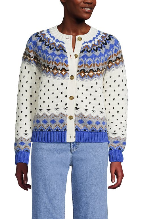 Lands' End Lofty Birdseye Fair Isle Cardigan Sweater In Multi