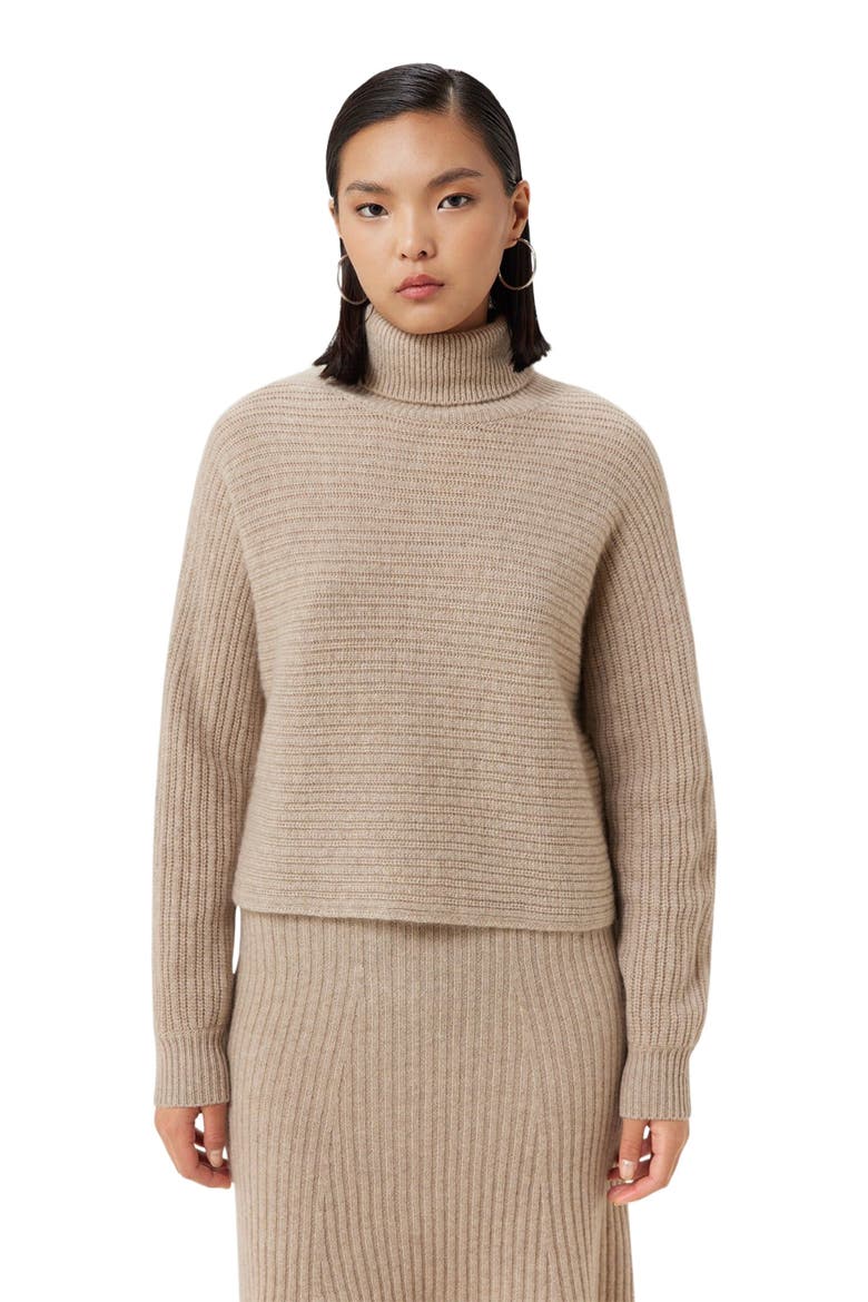 Cashmere Cropped T-Neck Sweater, Alternate, color, warm grey