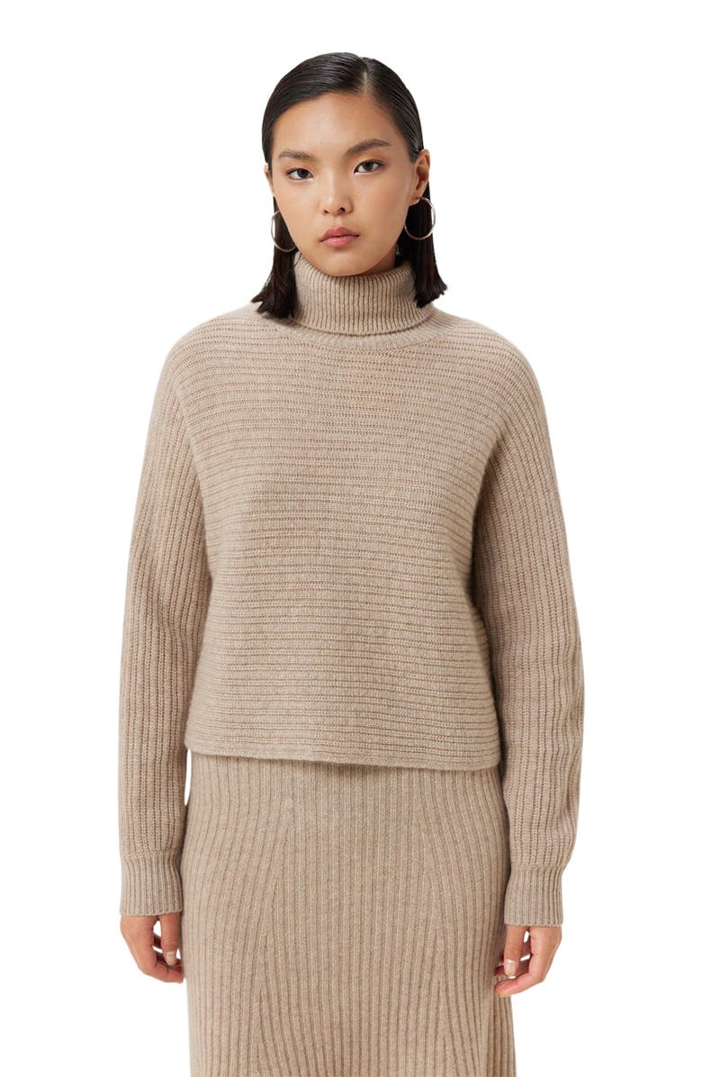 GOBI Mongolian Cashmere Cashmere Cropped T-Neck Sweater, Main, color, Warm Grey