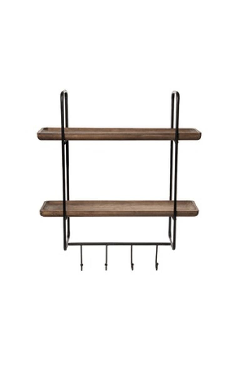 Wall Shelf with Hooks, Metal/Wood Shelf for Rustic Decor, Wall Placement, Living Room, Black, Ideal for Organizing and Displaying, Main, color, Brown