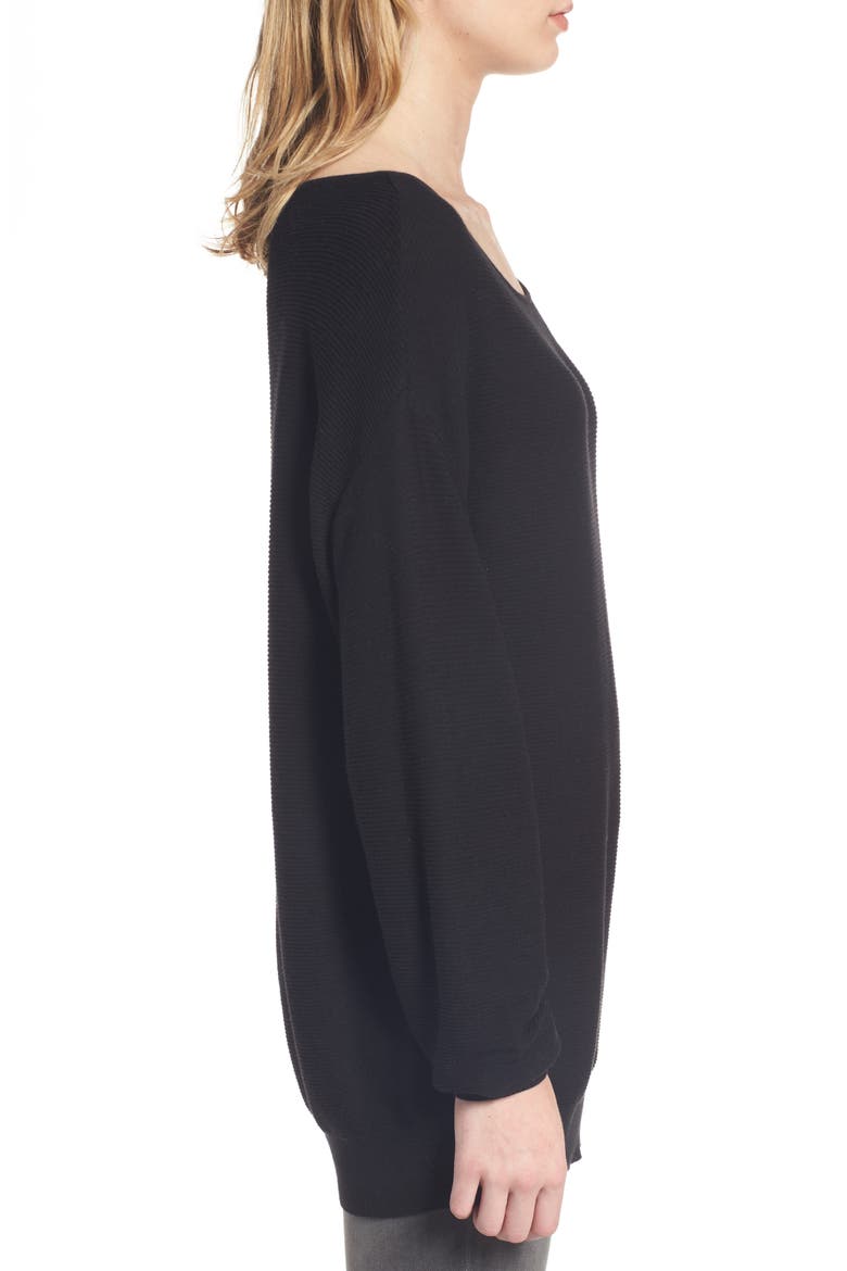 Boatneck Rib Knit Pullover, Alternate, color, BLACK