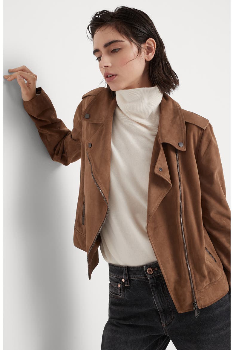 Suede biker jacket, Alternate, color, Brown