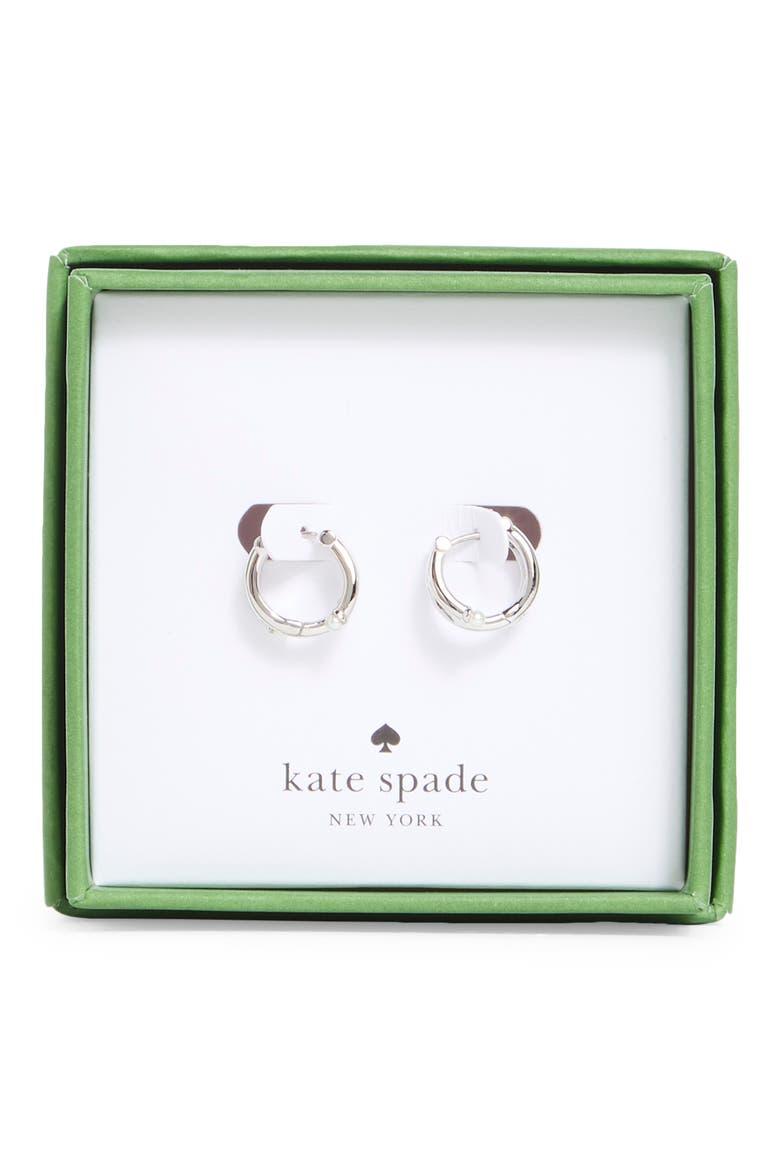 faux pearl huggie hoop earrings, Main, color, CREAM / SILVER