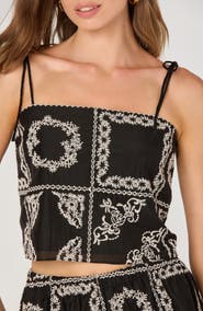 ASTR the Label Tie Strap Mosaic Embroidery Crop Top