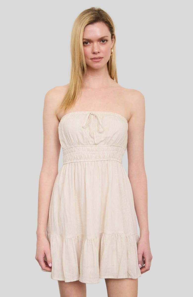 Blu Pepper Stripe Ruffled Hem Strapless Dress, Alternate, color, Light Khaki