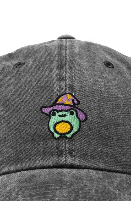 Dalix Sorcerer Frog Embroidered Dad Hat In Washed Black