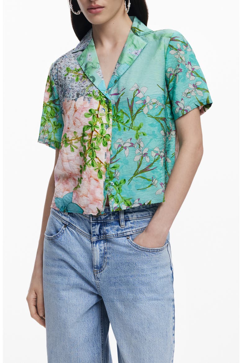 Printed Button-Up Shirt, Main, color, WATER GREEN