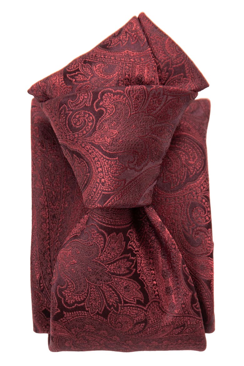 Vienna - Extra Long Silk Jacquard Tie for Men, Alternate, color, Burgundy