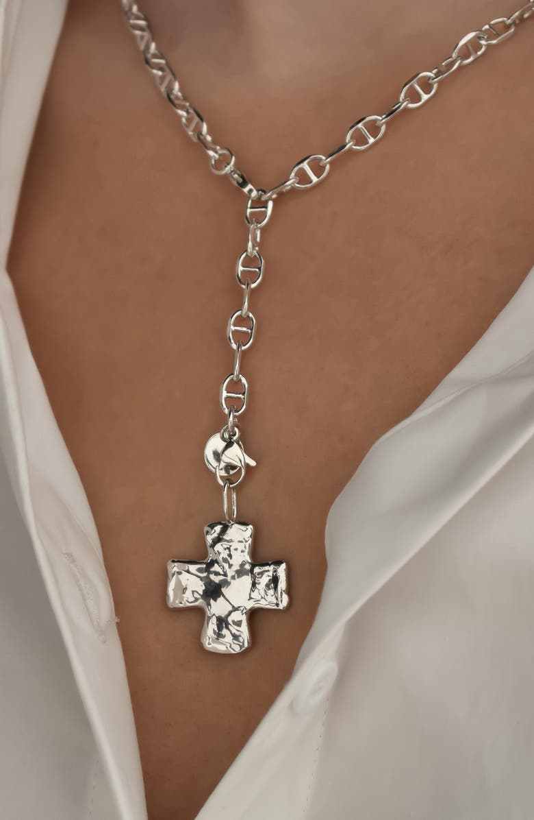 THE SIS KISS Mia Mariner Lariat Chain Necklace, Alternate, color, Silver