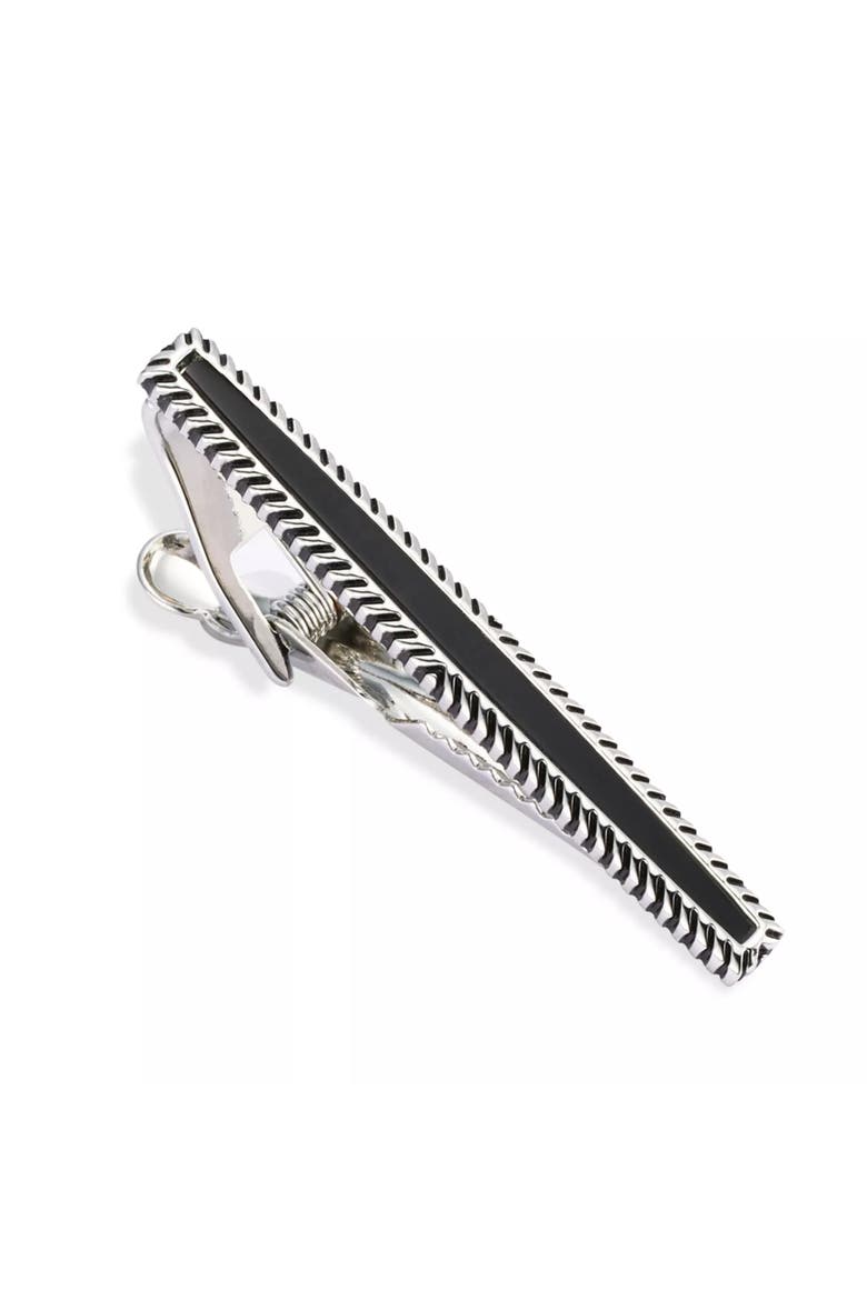 Black Obsidian Deco Framed Short Tie Bar, Main, color, Silver