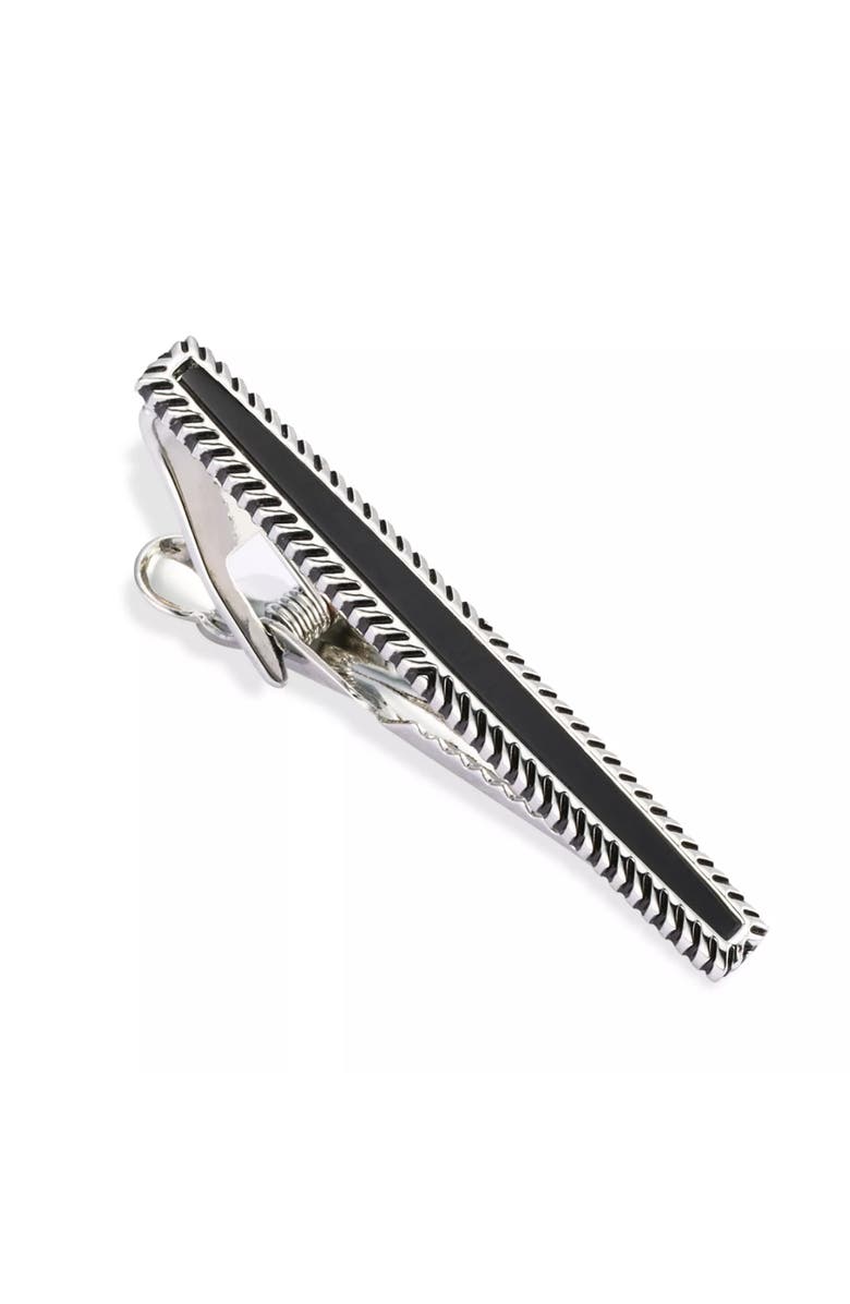 Link Up Black Obsidian Deco Framed Short Tie Bar, Main, color, Silver
