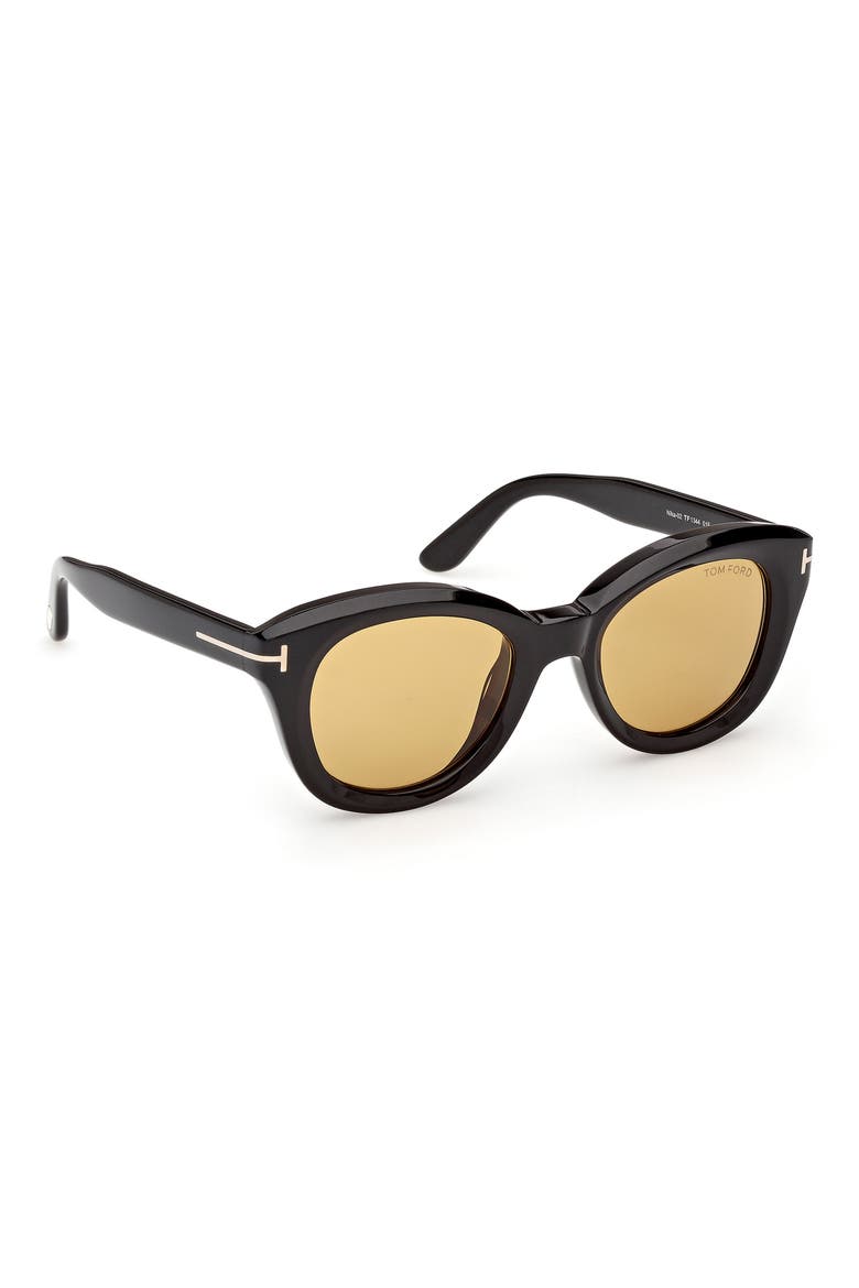 49mm Small Round Sunglasses, Alternate, color, SHINY BLACK / VICUNA LENS