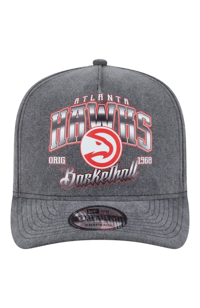 New Era Men's New Era Charcoal Atlanta Hawks Throwback Washed Pre-Curved 9FIFTY Snapback Hat, Alternate, color, Charcoal