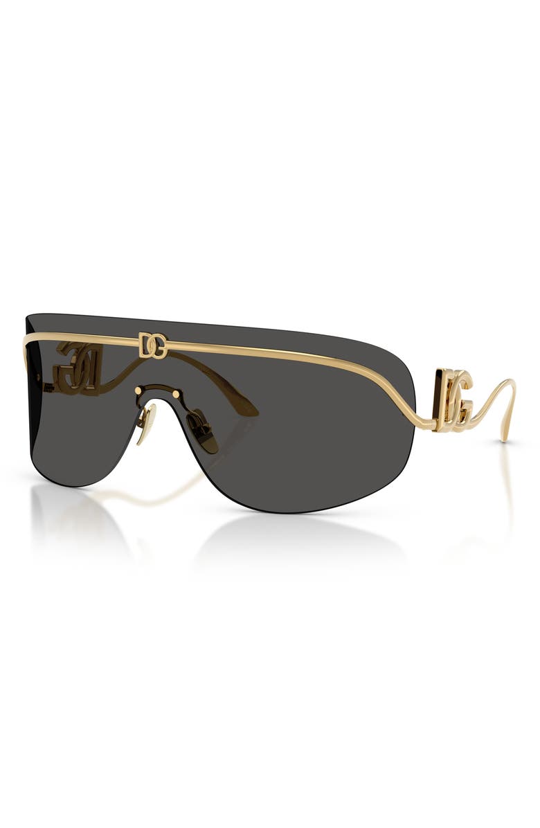 Dolce&Gabbana 140mm Pillow Shield Sunglasses, Alternate, color, Gold / Dark Grey