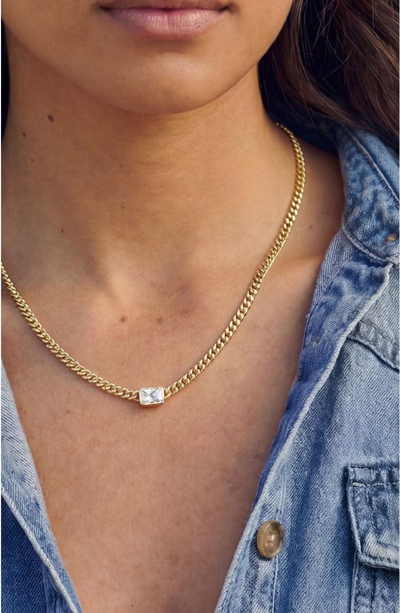 Stella & Dot Small Bezel Station Curb Chain Necklace, Alternate, color, Gold-Small