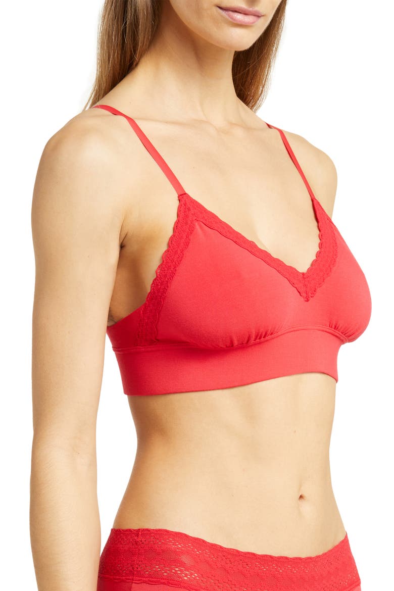 FeelFree Lace Trim Plunge Bralette, Alternate, color, LOLLIPOP RED