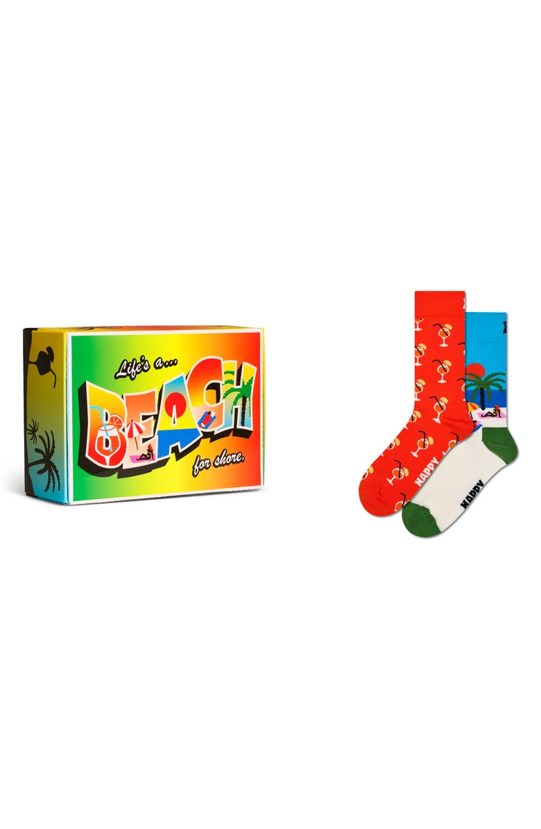 Happy Socks Beach Life Assorted 2-Pack Crew Socks Socks Gift Box, Alternate, color,