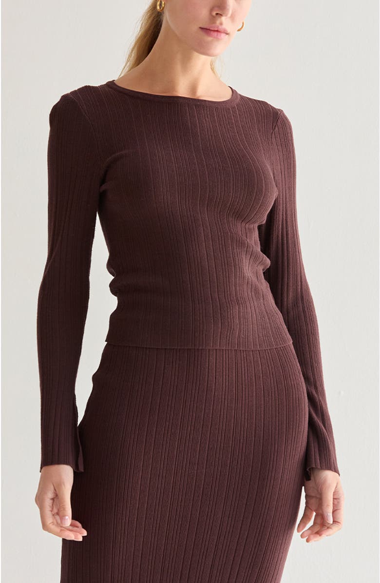 CRESCENT Bell Sleeve Ribbed Knit Top, Main, color, Espresso