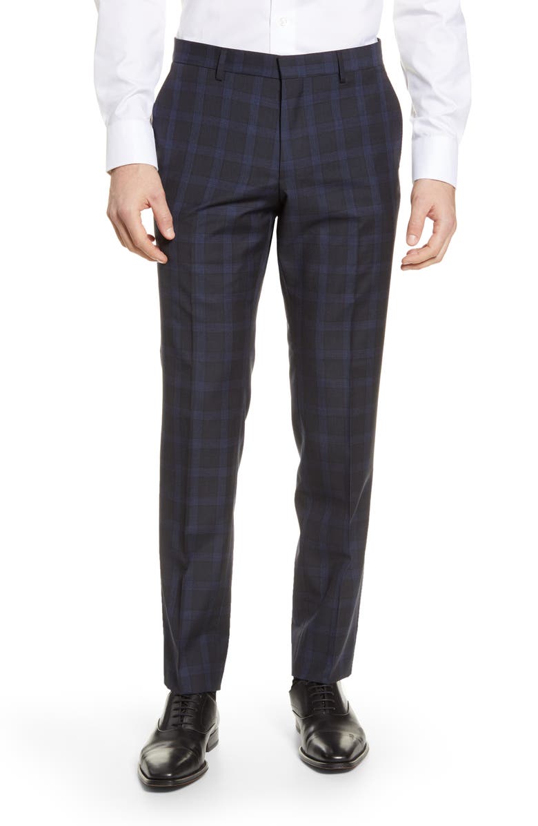 BOSS Huge Flat Front Plaid Wool Dress Pants, Main, color, 