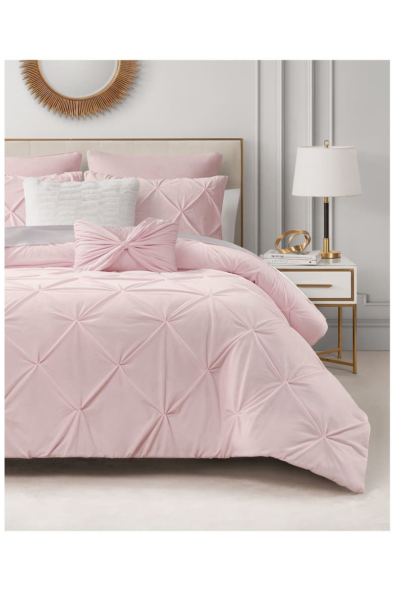 Kiss 5-Piece Pleat Plush Comforter Set, Alternate, color, PALE PINK