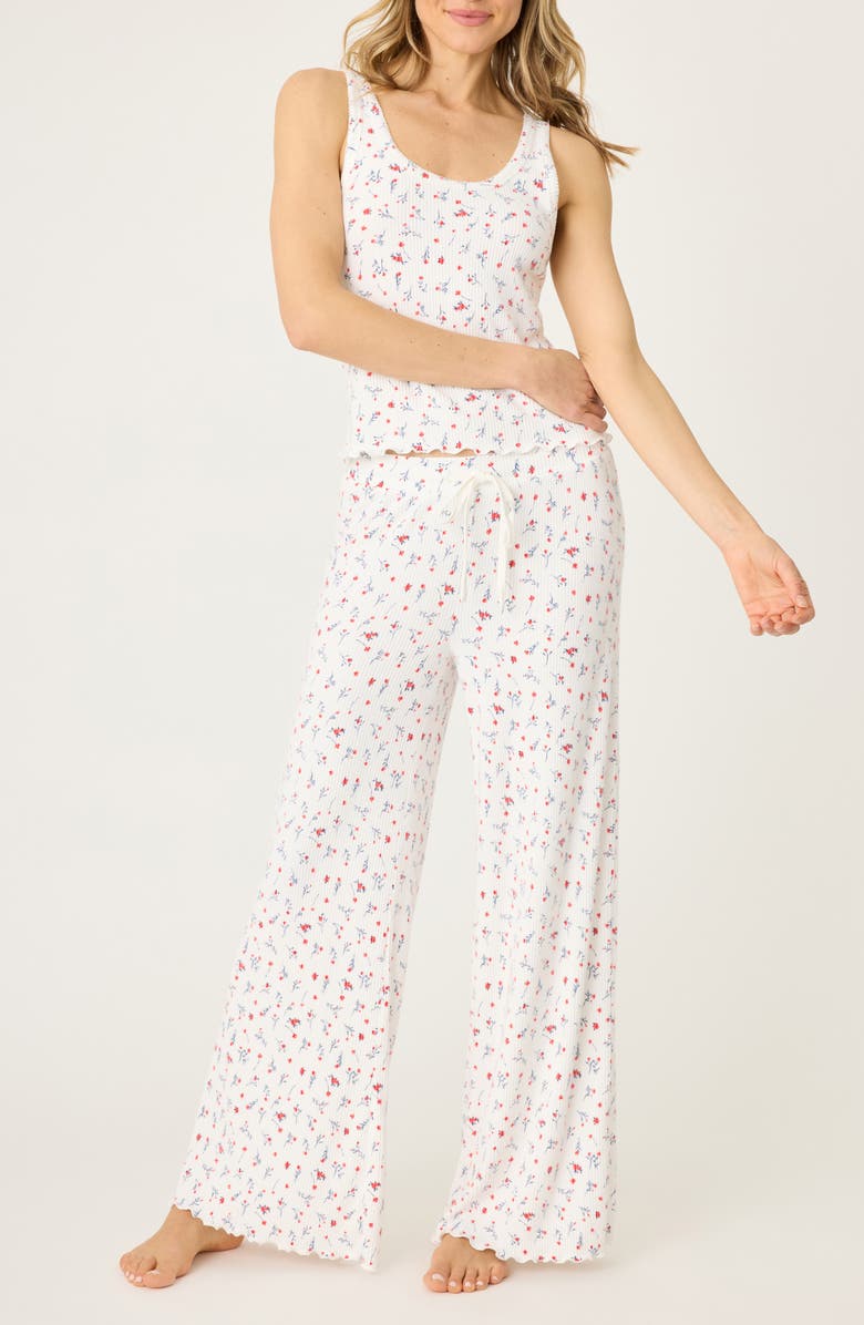 PJ Salvage La Rose Ribbed Tank & Pants Pajamas, Main, color, Ivory