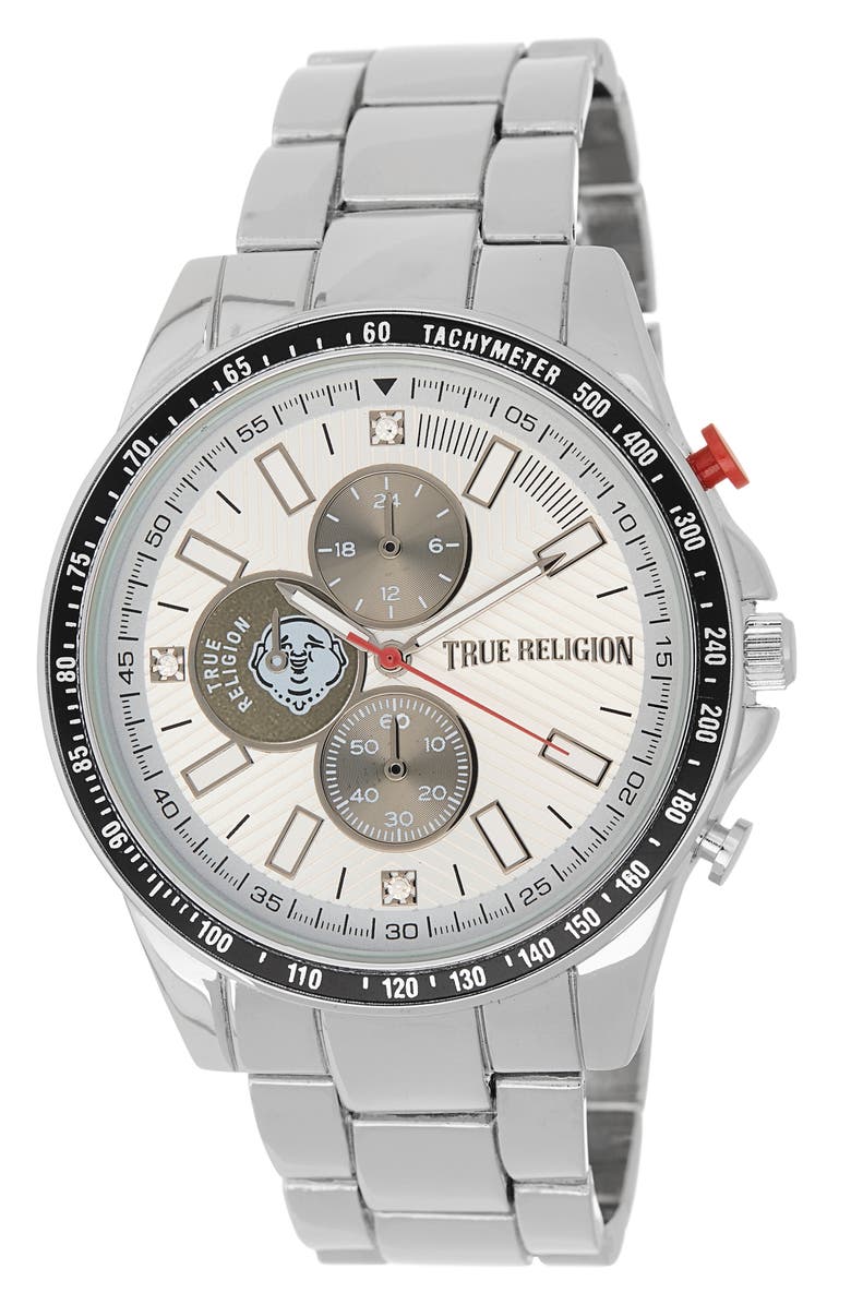 True Religion Chronograph Bracelet Watch, 45.1mm, Main, color, Silver