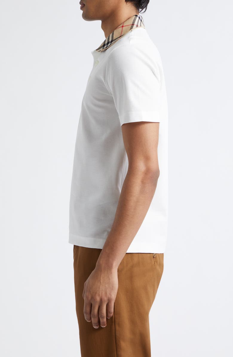 Burberry Evan Check Collar Cotton Piqué Polo, Alternate, color, White