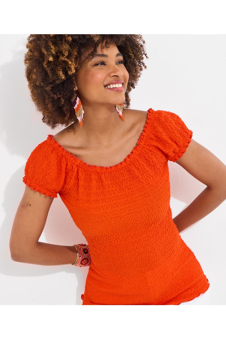 Stretchy Off The Shoulder Tee, Alternate, color, VIBRANT ORANGE