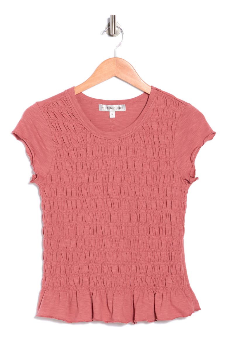 Smocked Cotton Blend Top, Alternate, color, CANYON ROSE