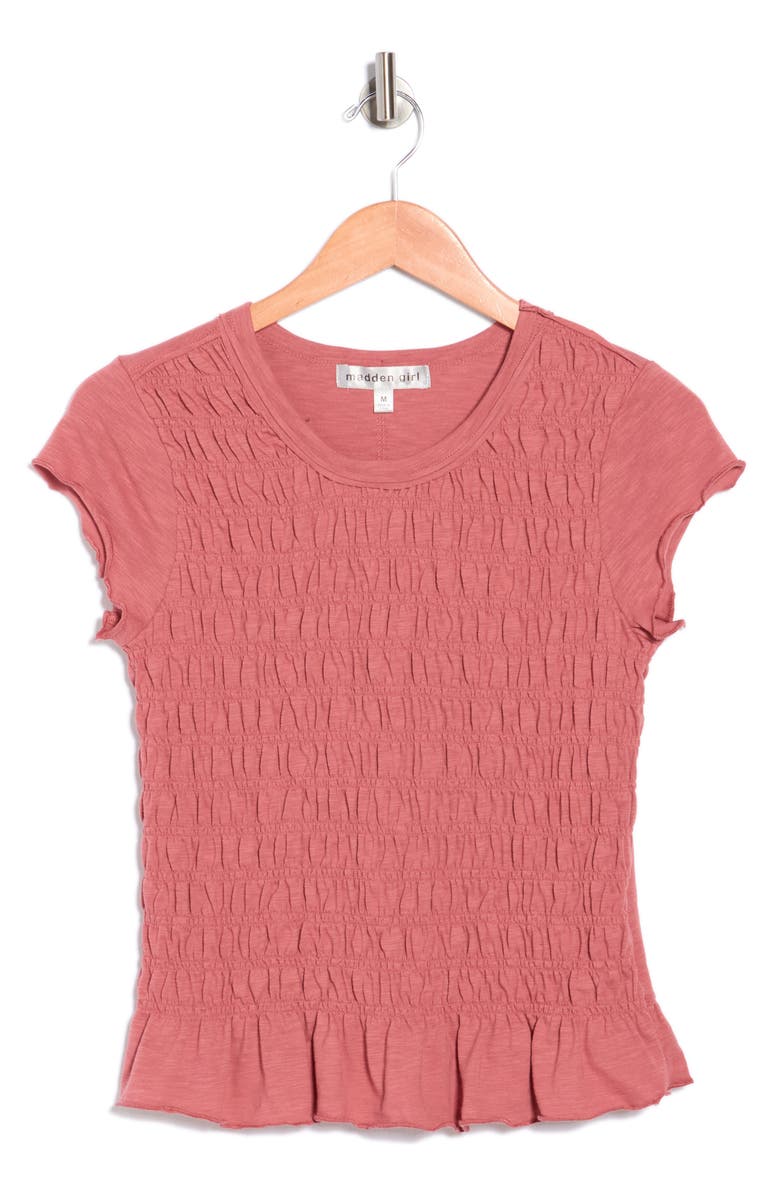 Madden Girl Smocked Cotton Blend Top, Alternate, color, Canyon Rose
